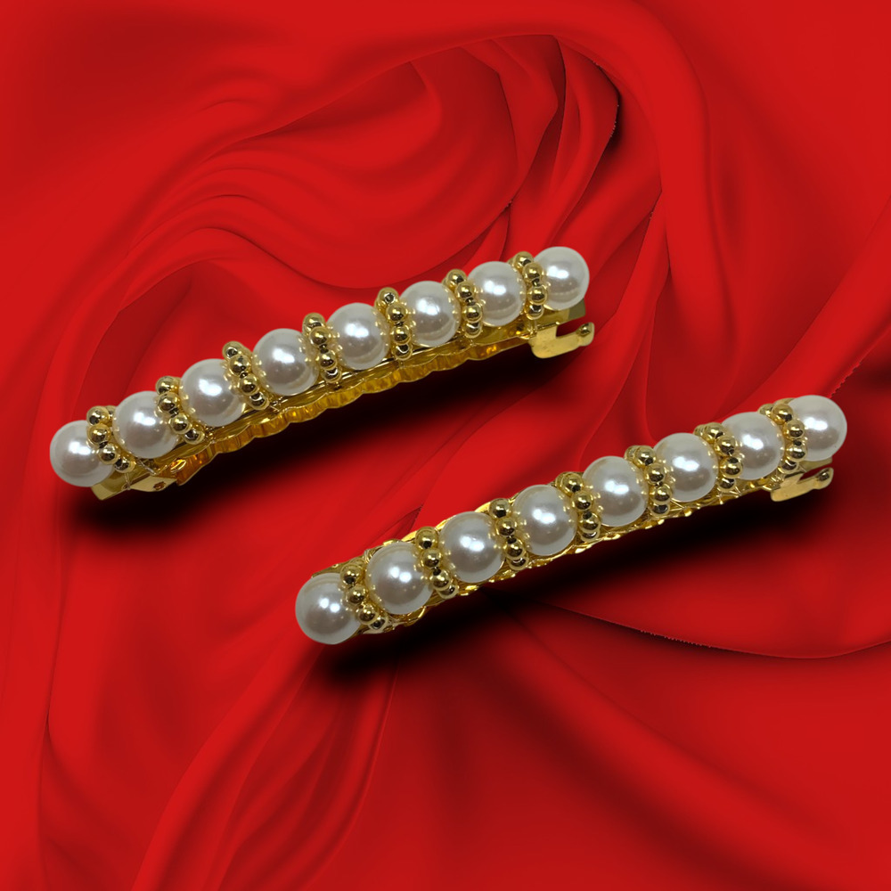 Lot 2 x 1980's Vintage Sun Violet Winny Barrettes Gold Tone Faux Pearl Japan